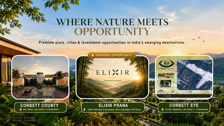 R2B Infra real estate projects featuring Corbett County, Elixir Prana, and Corbett Eye in nature-inspired destinations. Copy Alt Text